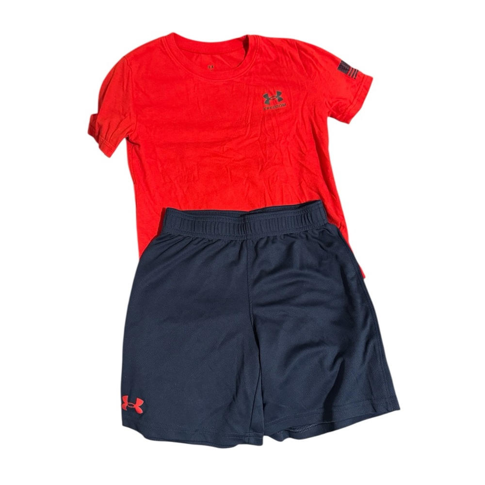 Under Armour Scarlet Tee and Midnight Blue Shorts